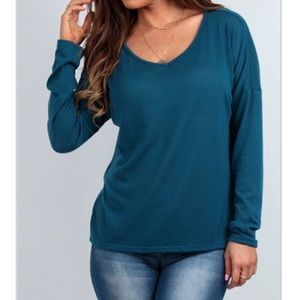 Rags & Couture Teal V-Neck Hacci Pullover